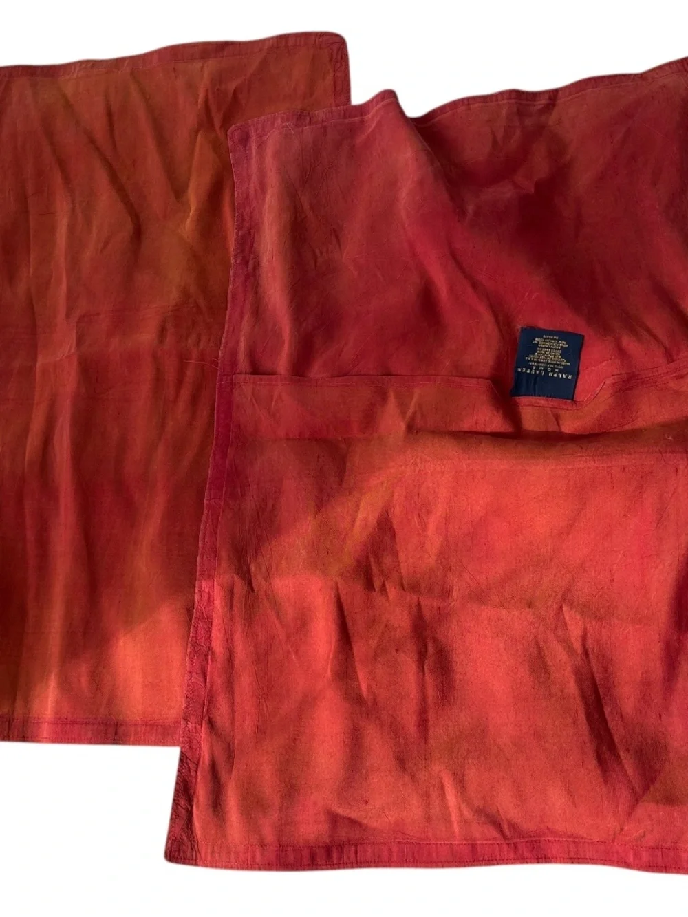 Ralph Lauren burnt orange 100% silk shantung raw PAIR standard pillow cases